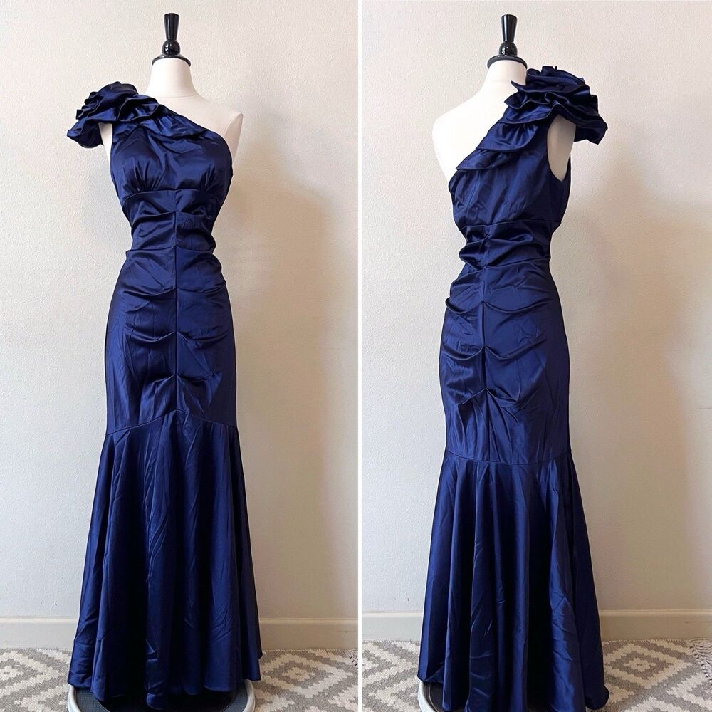 Xscape Y2K Mermaid Prom Dress 12 One Shoulder Satin Maxi Gown Whimsigoth Vintage